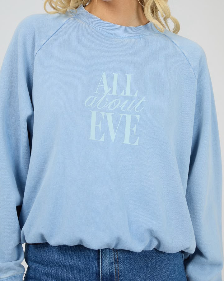 Flynn Washed Box Raglan Crew - Blue. All About Eve