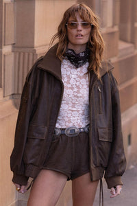 Fontaine Leather Bomber Jacket - Vintage Brown