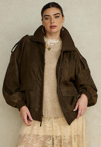 Fontaine Leather Bomber Jacket - Vintage Brown