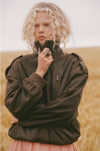 Fontaine Leather Bomber Jacket - Vintage Brown