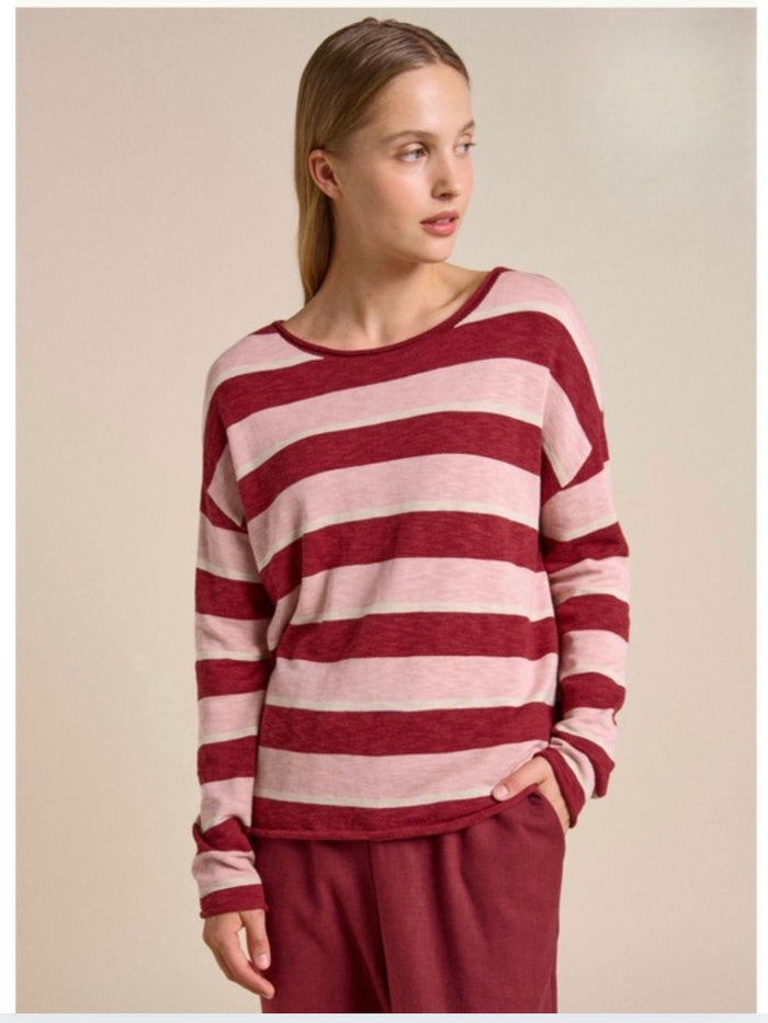 Sophie Stripe Top - Cherry/Soft Pink