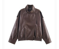 Funnel Neck Leather Jacket – Chocolate