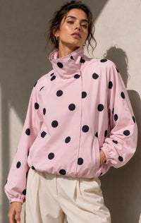 Funnel Press Stud Polka Dot Jacket – Pink/Black. Sare Store