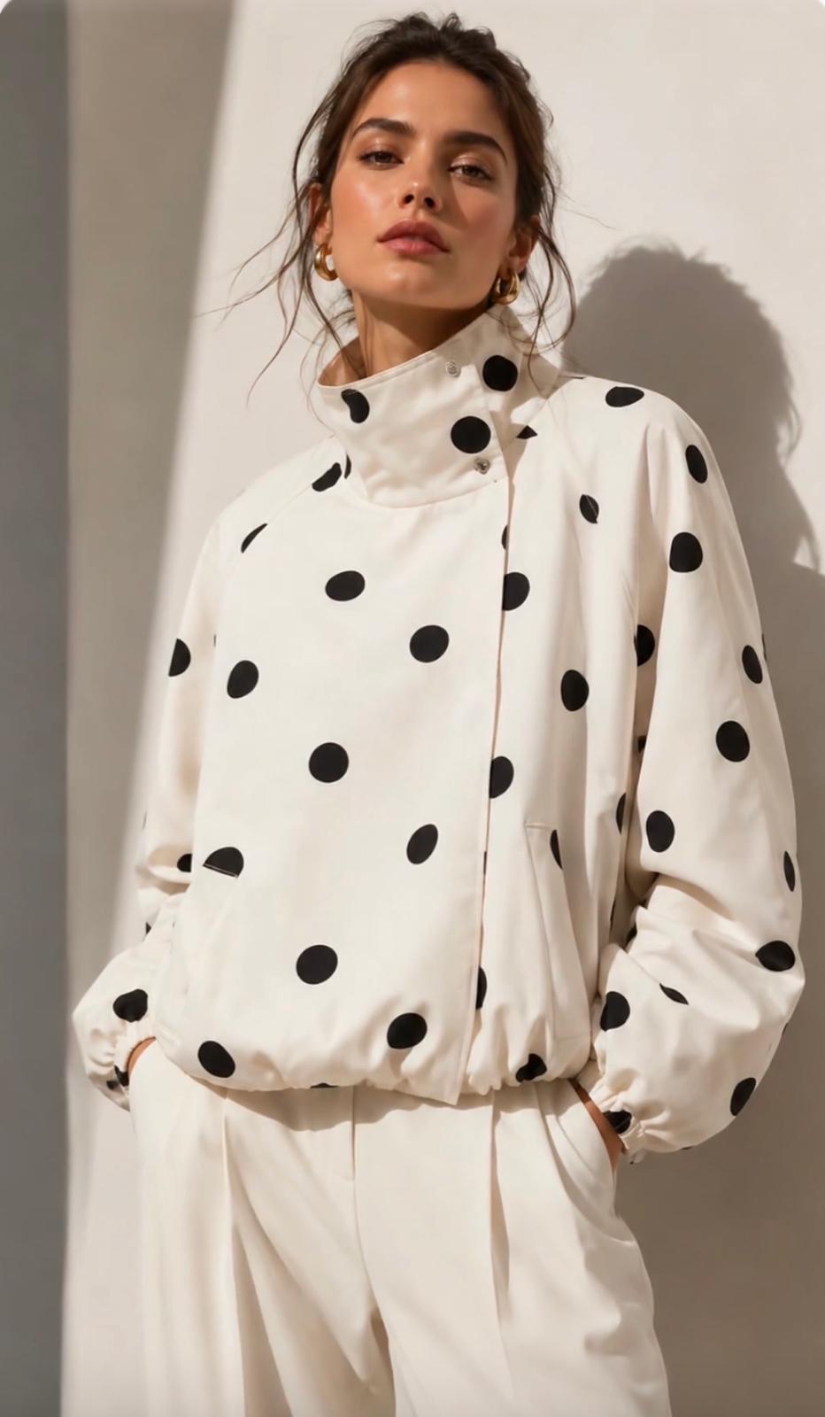 Funnel Press Stud Polka Dot Jacket – WhiteBlack. Sare Store