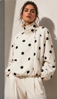 Funnel Press Stud Polka Dot Jacket – WhiteBlack. Sare Store