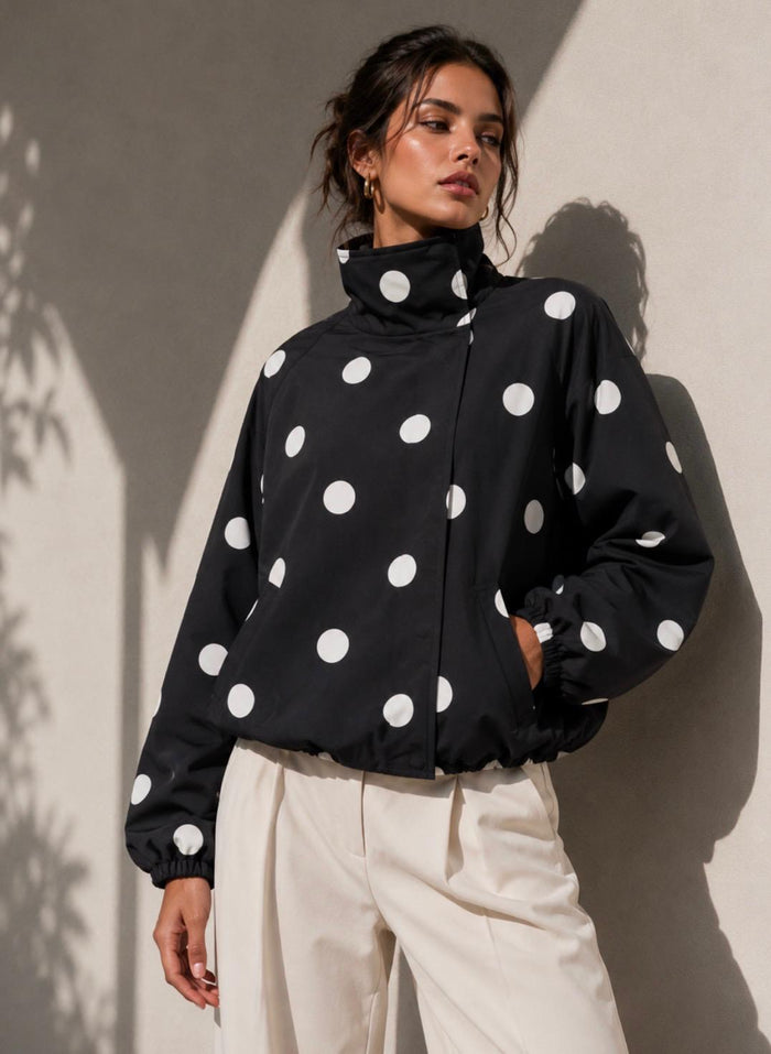 Funnel Press Stud Polka Dot Jacket – Black/White. Sare Store
