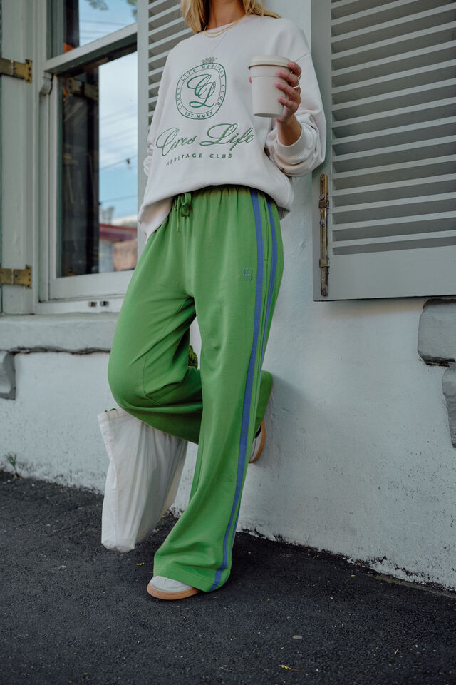 GIGI WIDE LEG TE - PISTACHIO WASHED NAVY SIDE STRIPE