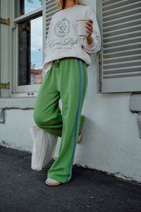 GIGI WIDE LEG TE - PISTACHIO WASHED NAVY SIDE STRIPE