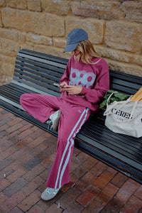 GIGI WIDE LEG - WASHED BURGUNDY SKY BLUE SIDE STRIPE