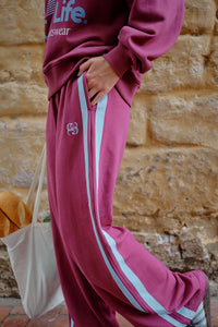 GIGI WIDE LEG - WASHED BURGUNDY SKY BLUE SIDE STRIPE