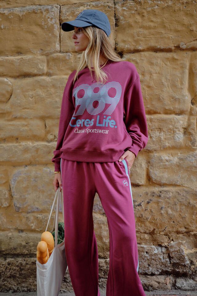 GIGI WIDE LEG - WASHED BURGUNDY SKY BLUE SIDE STRIPE