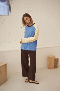 Hadley Long Sleeve Raglan Tee - Surf Blue/Butter. Ceres Life