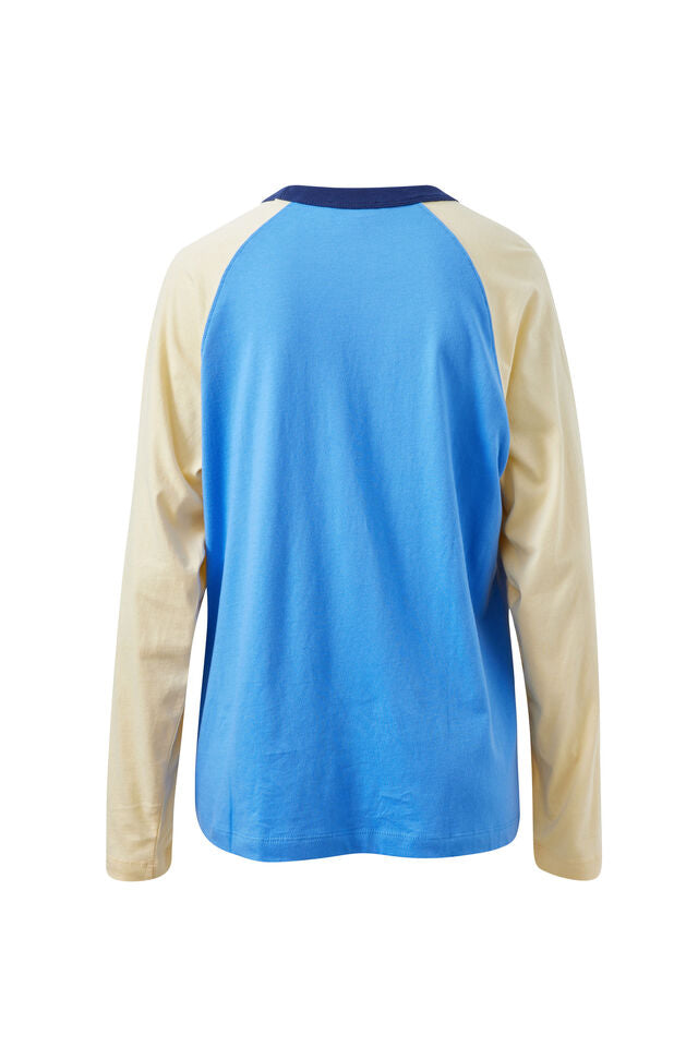 Hadley Long Sleeve Raglan Tee - Surf Blue/Butter. Ceres Life