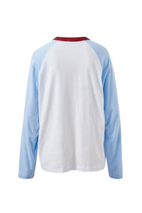 Hadley Long Sleeve Raglan Tee - White/China Blue. Ceres Life