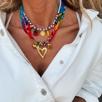 Rainbow Scarf Necklace Combined  OR Fruit Charm Necklace