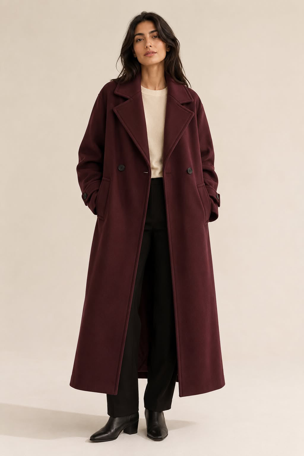 Wine Wool Blend Coat