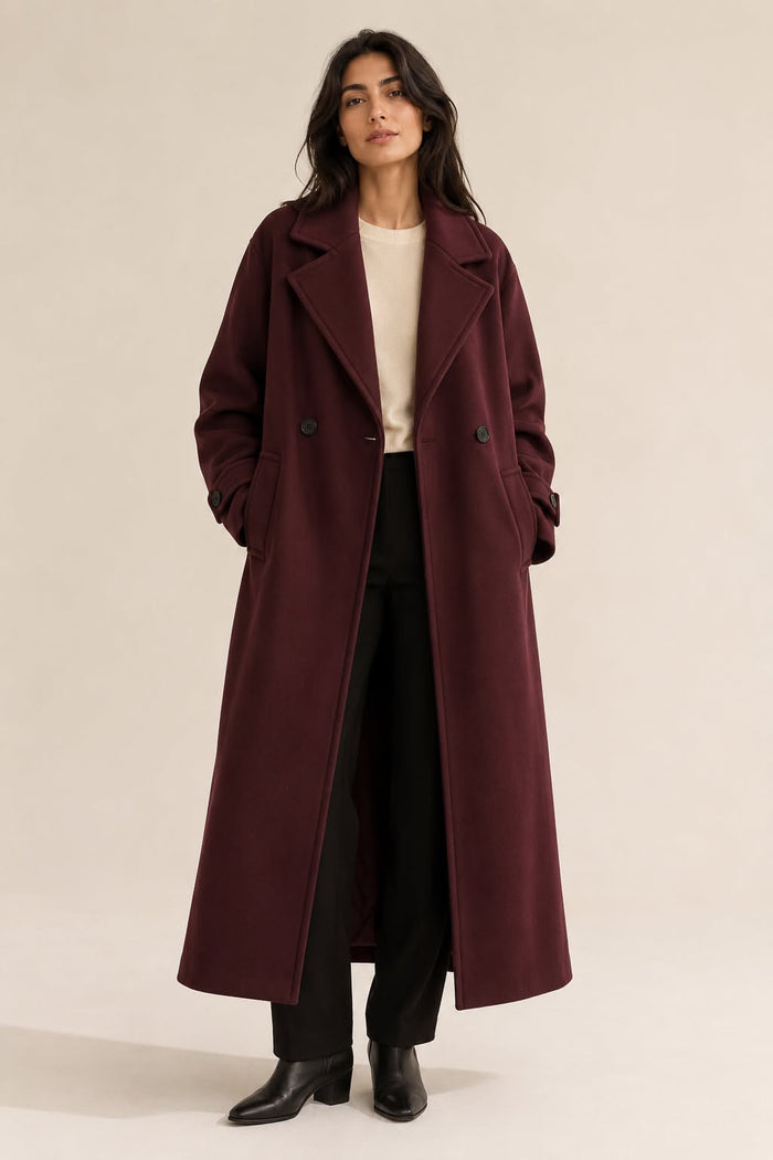 Wine Wool Blend Coat