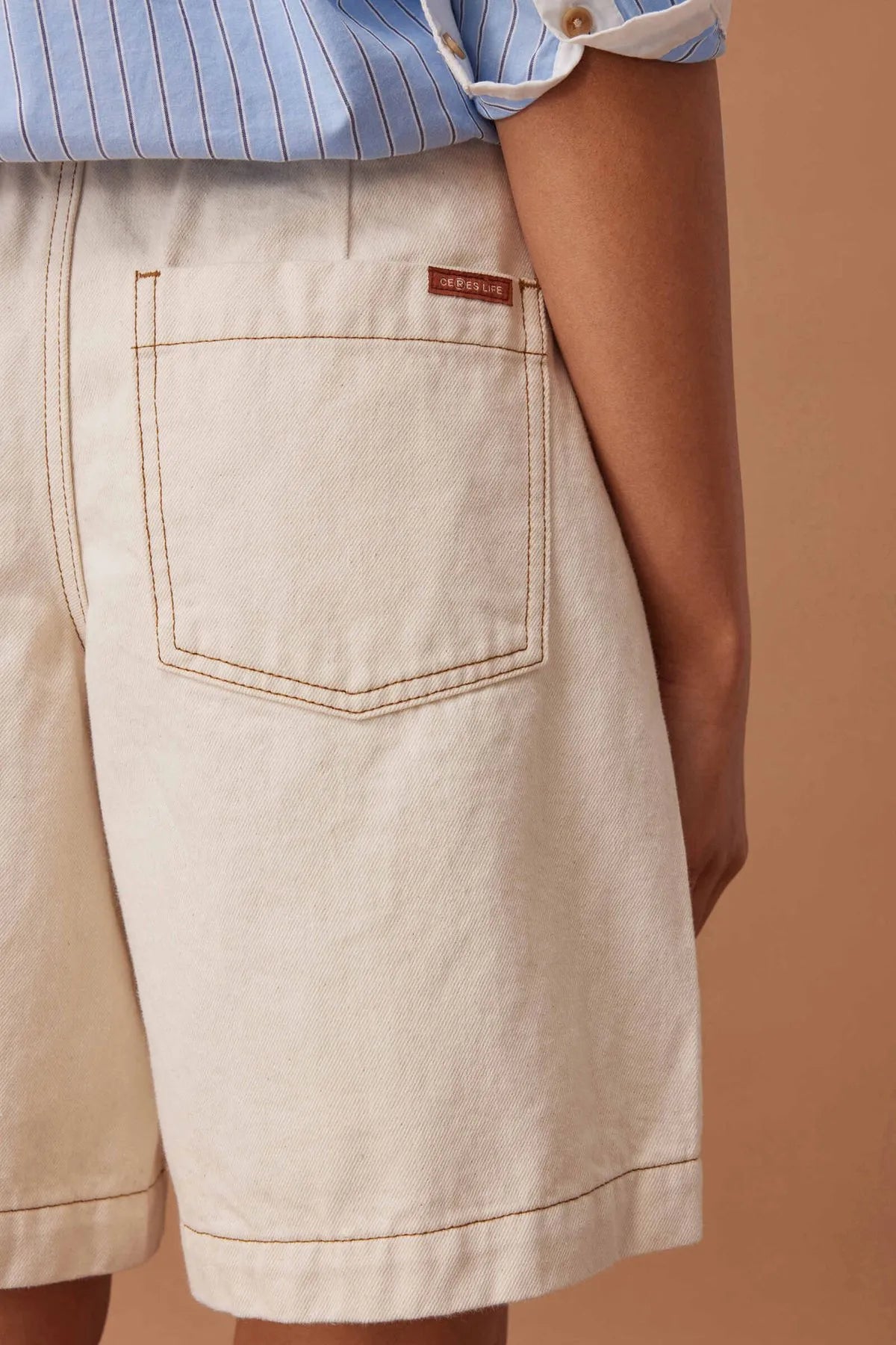Sylvie Longline Pleat Denim Short - Natural Ecru