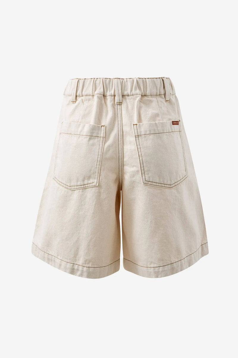 Sylvie Longline Pleat Denim Short - Natural Ecru