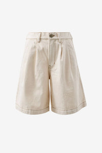Sylvie Longline Pleat Denim Short - Natural Ecru
