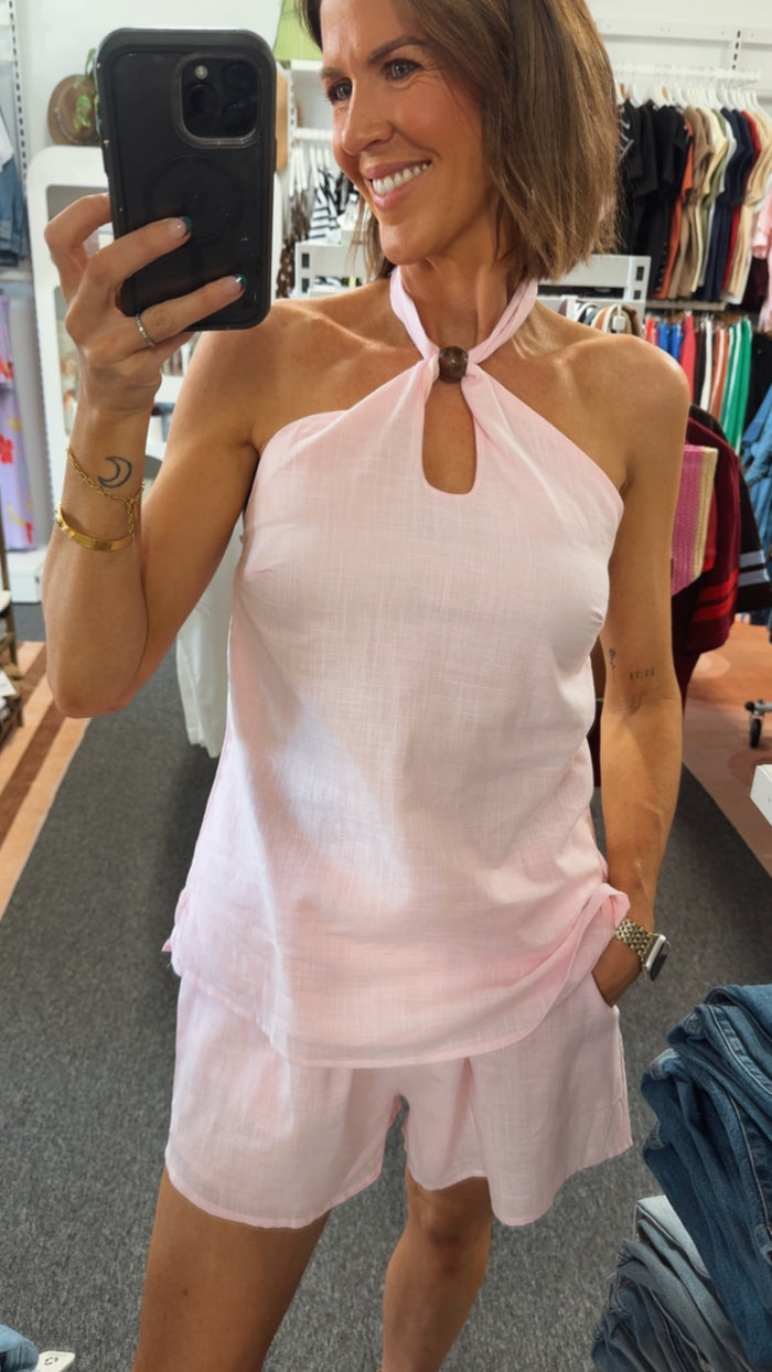 Pink Beaded Halter Set