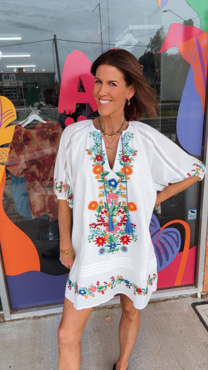 Embroidery Dress White