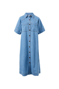 Ava Short Sleeve Midi Dress - Vintage Blue