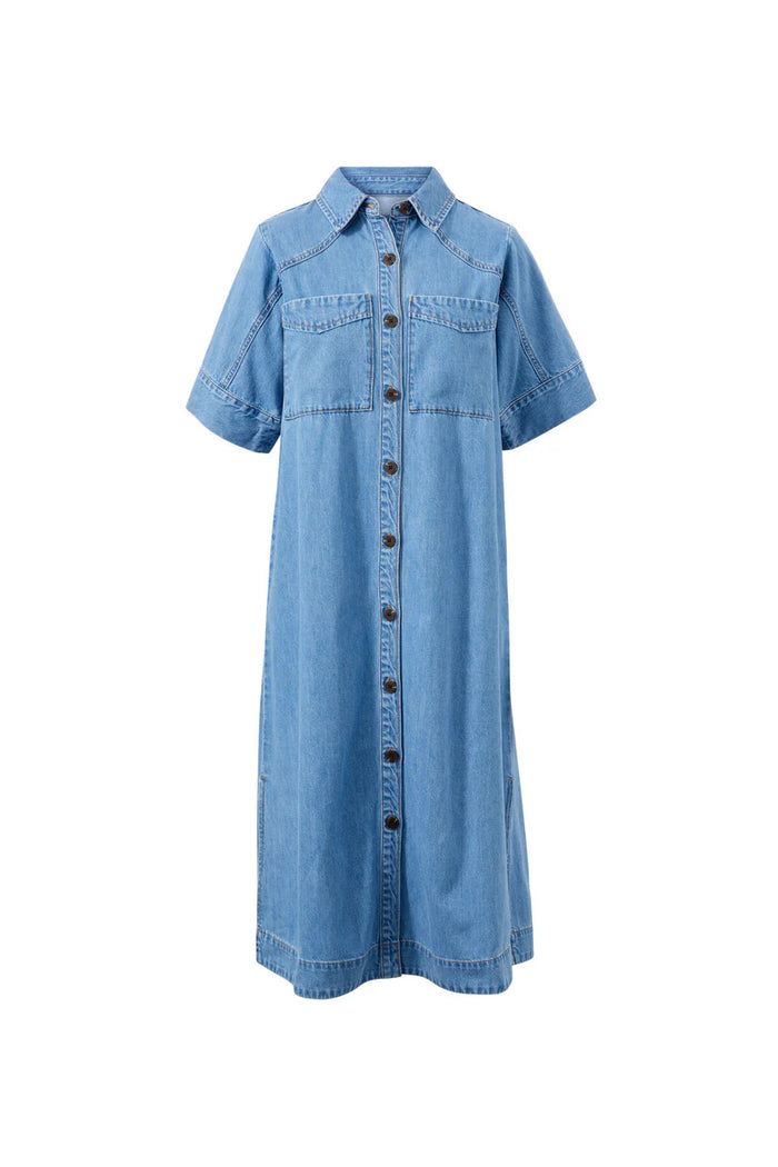 Ava Short Sleeve Midi Dress - Vintage Blue