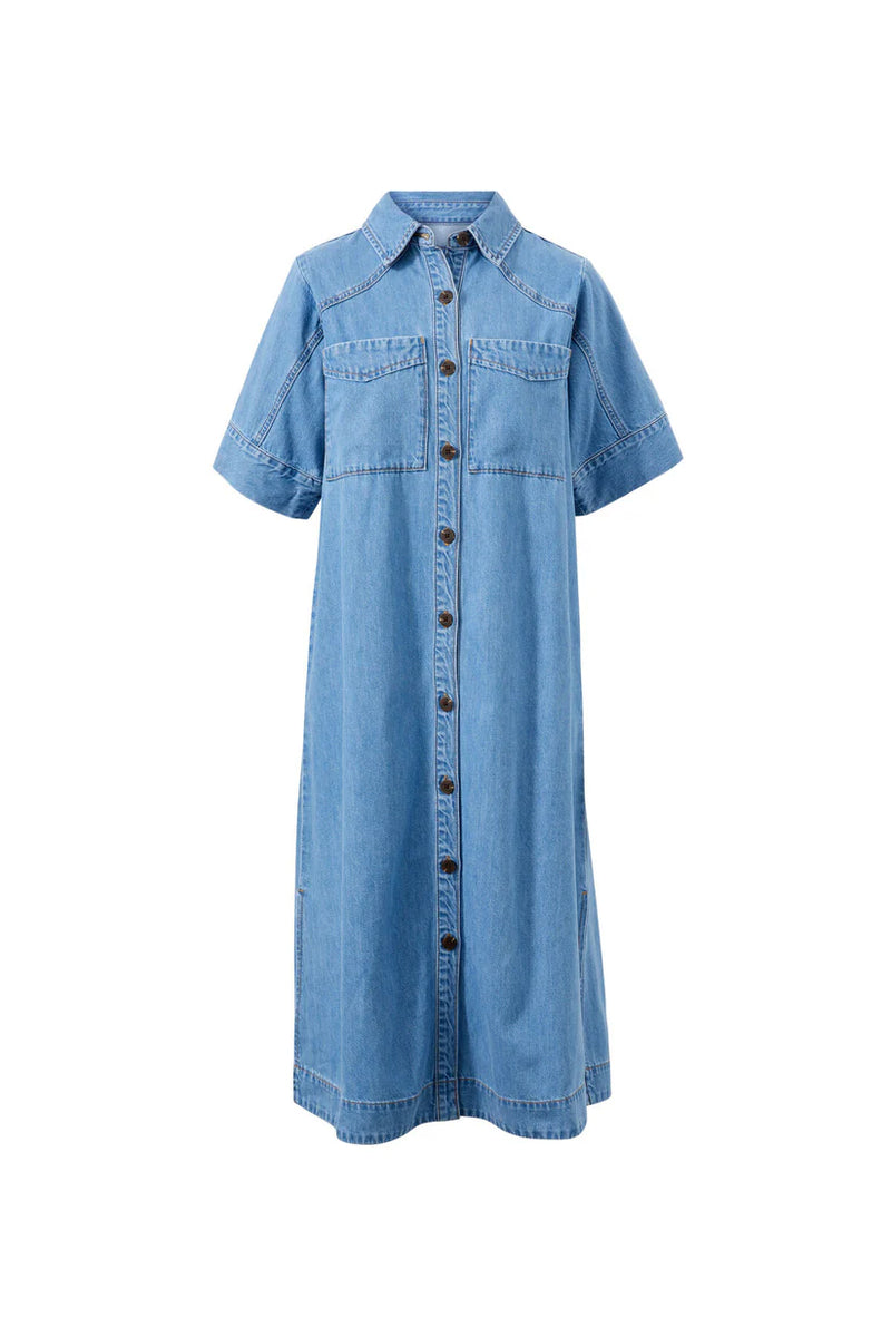 Ava Short Sleeve Midi Dress - Vintage Blue