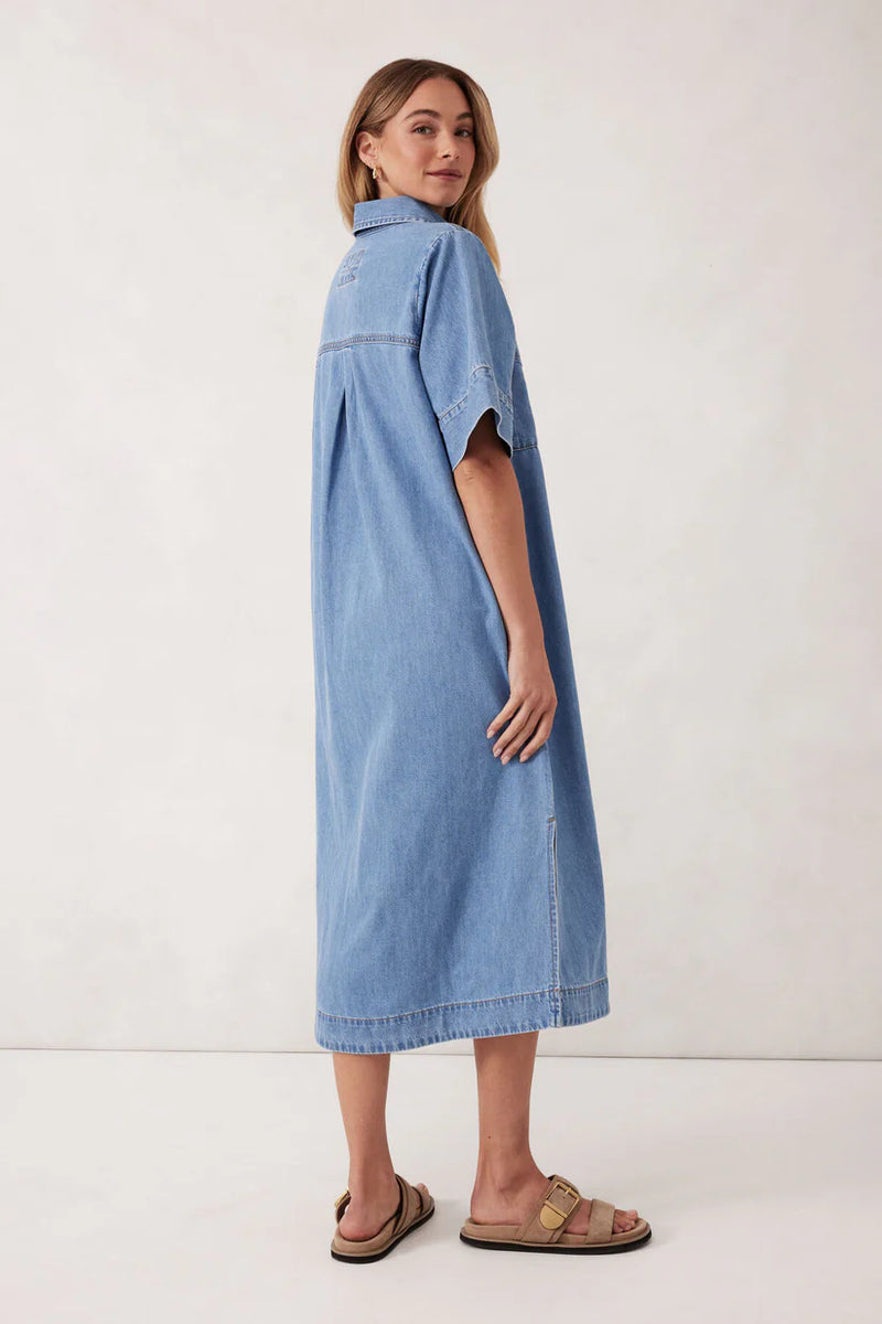 Ava Short Sleeve Midi Dress - Vintage Blue