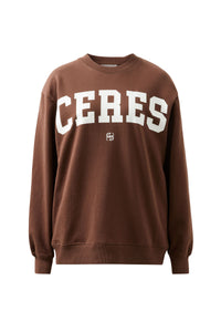 Isla Oversized Slouchy Crew - Chocolate Heritage Logo