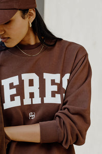 Isla Oversized Slouchy Crew - Chocolate Heritage Logo