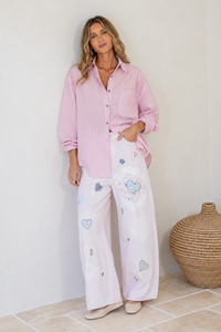 Pink Stripe Linen Boyfriend Shirt