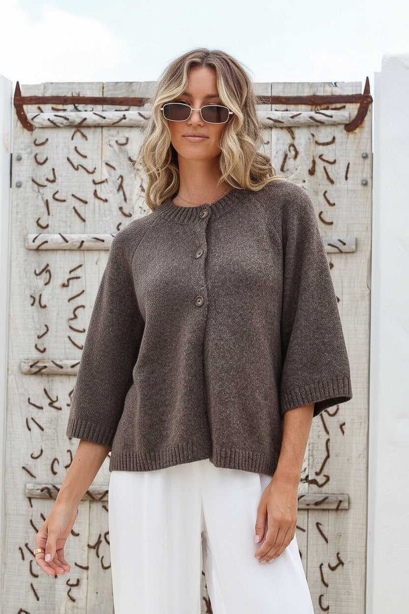 Lennox Cardi 3/4 Sleeve  - Chocolate
