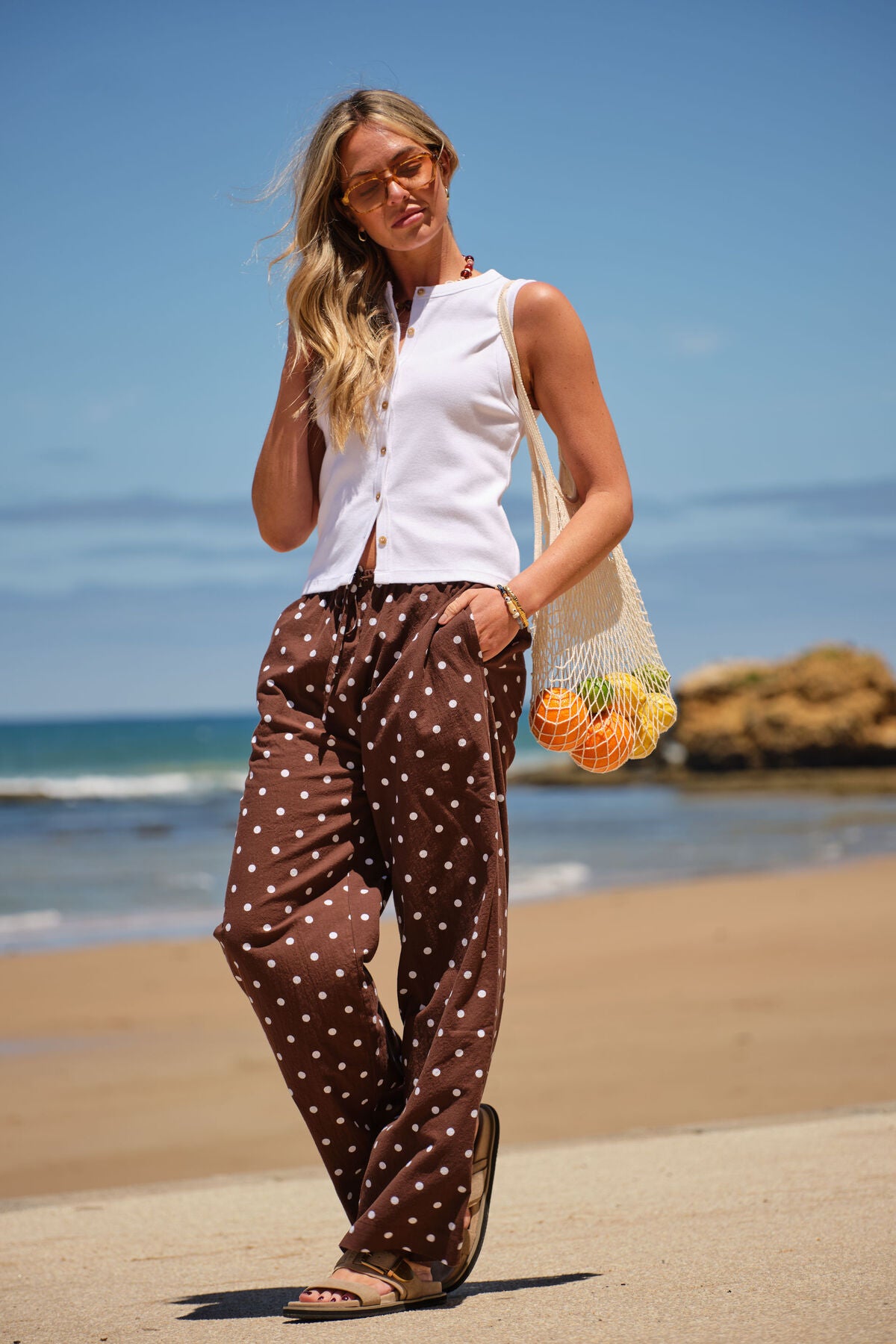 Resort Pant - Choc Polka Dot