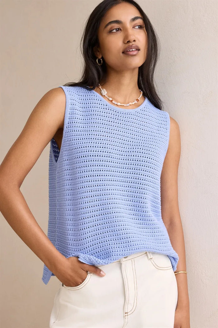 Ceres Life | Margot Mesh Knit Tank - Sky Blue