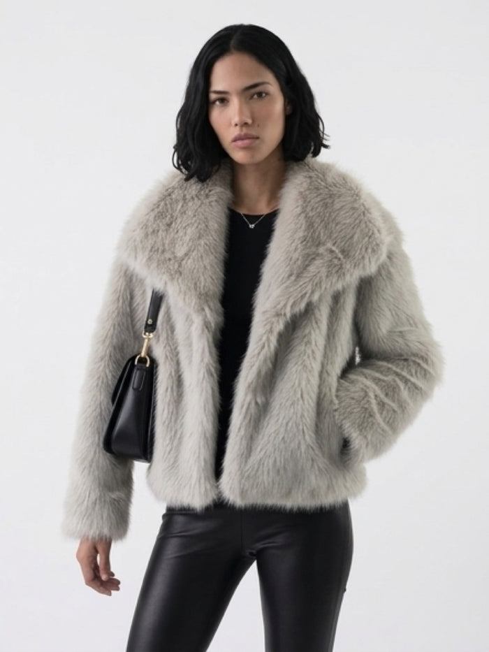 Fur Coat - Beige/Grey