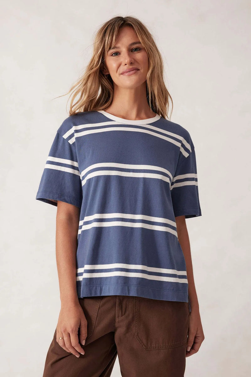 Stevie Slouchy Split Hem Tee - Moonlight/Vanilla H Stripe