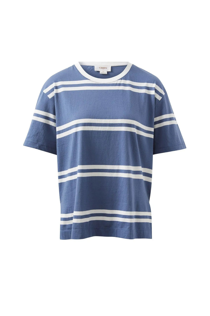 Stevie Slouchy Split Hem Tee - Moonlight/Vanilla H Stripe