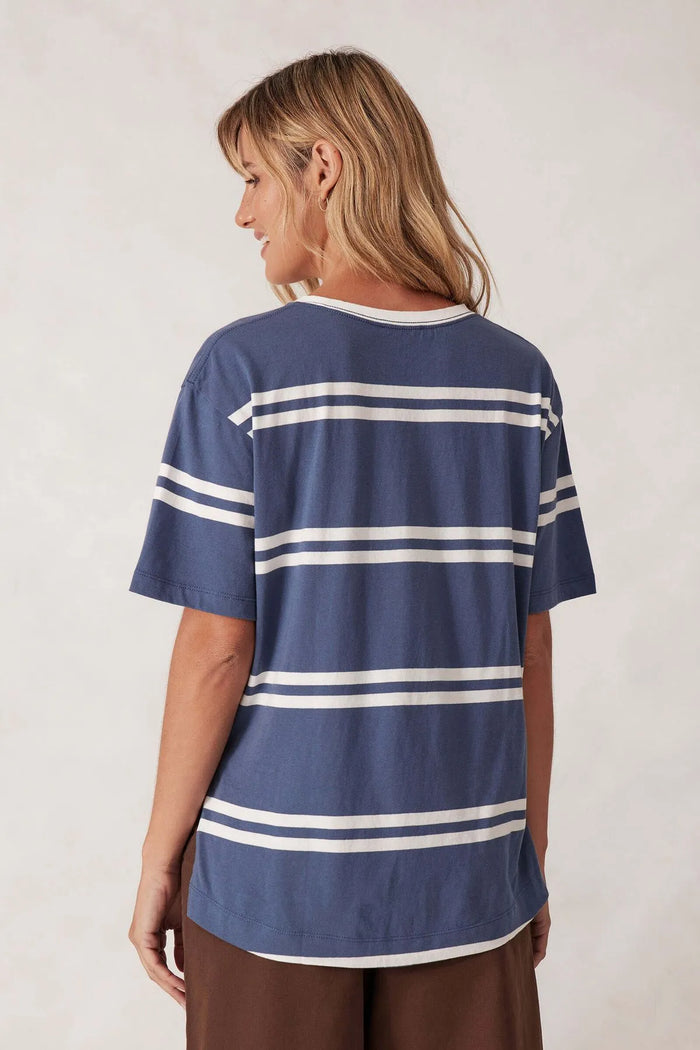 Stevie Slouchy Split Hem Tee - Moonlight/Vanilla H Stripe