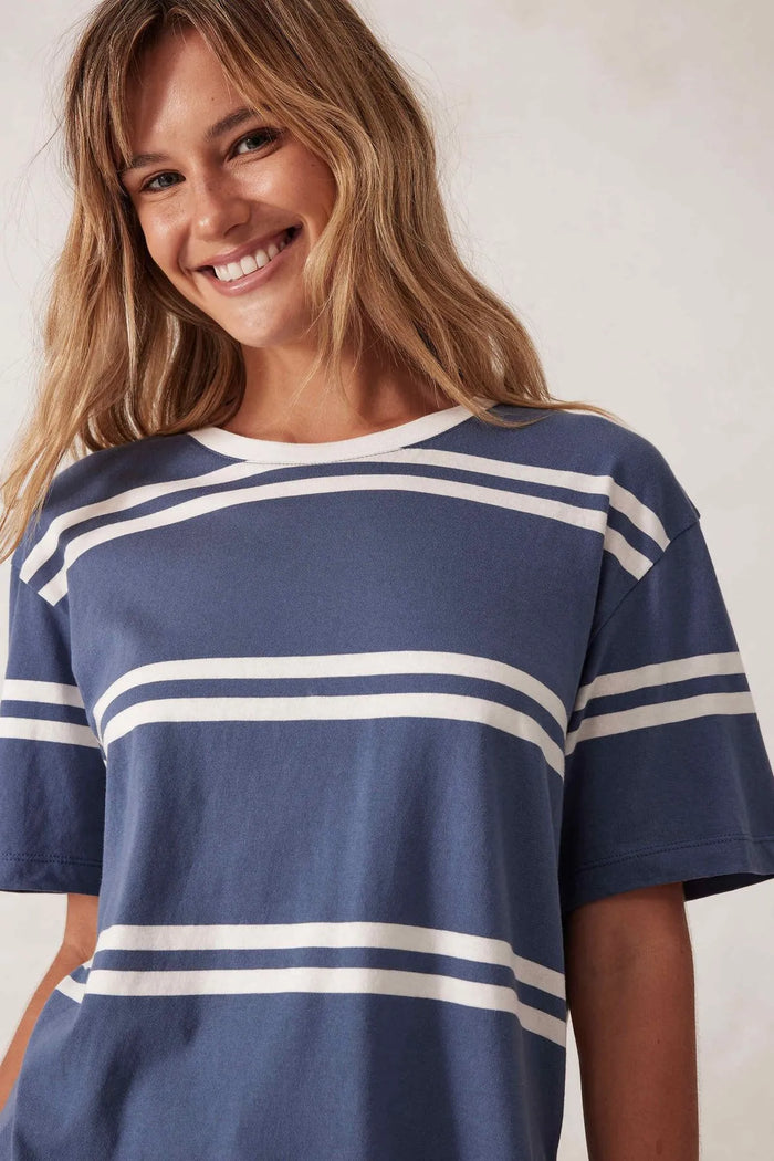 Stevie Slouchy Split Hem Tee - Moonlight/Vanilla H Stripe