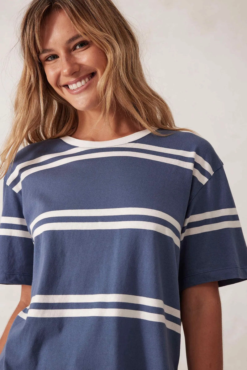 Stevie Slouchy Split Hem Tee - Moonlight/Vanilla H Stripe