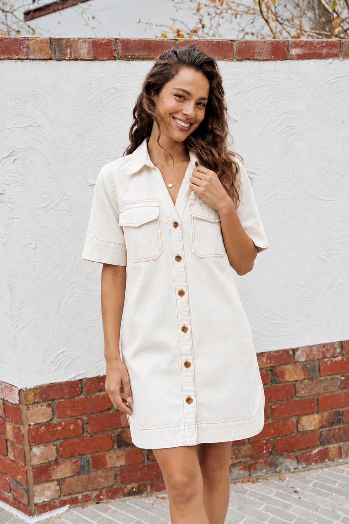 Bonnie Relaxed Shirt Dress - Fresh Ecru