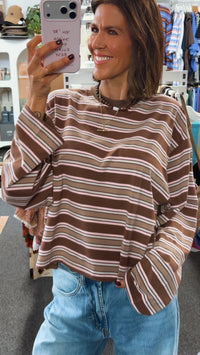 Stevie Stripe Top - Choc/Beige