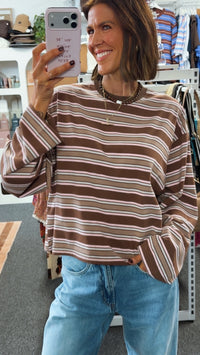 Stevie Stripe Top - Choc/Beige