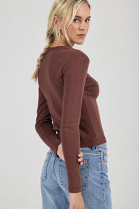 Pointelle Classic Long Sleeve Top - Chocolate