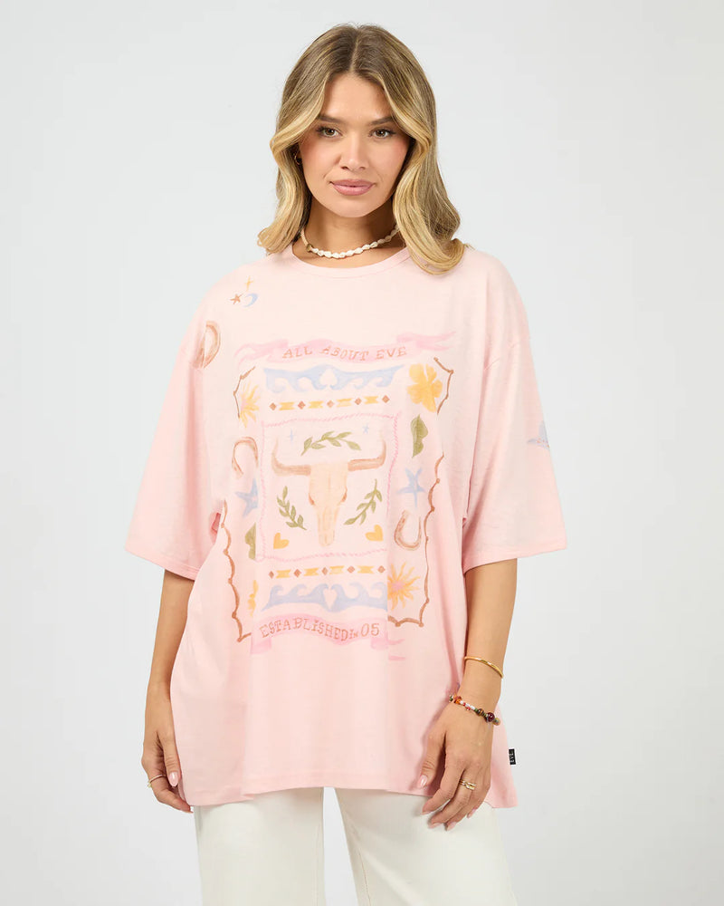 Aloha Howdy Oversized Tee - Pale Pink