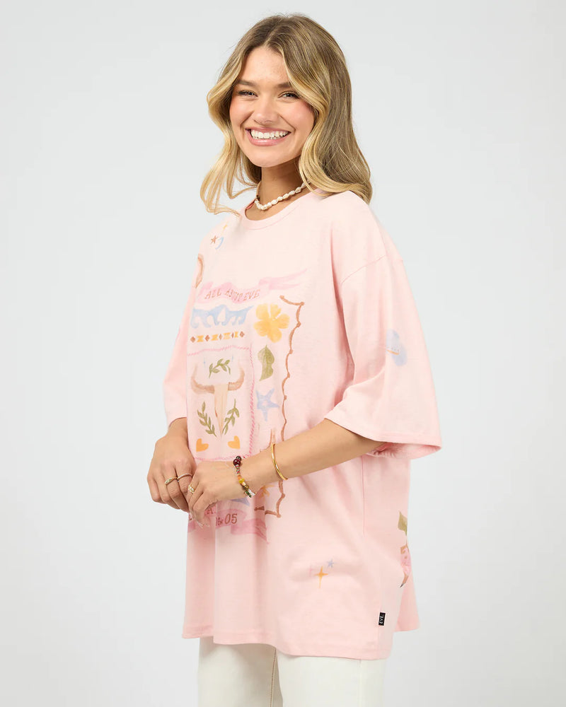Aloha Howdy Oversized Tee - Pale Pink