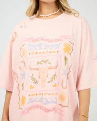 Aloha Howdy Oversized Tee - Pale Pink