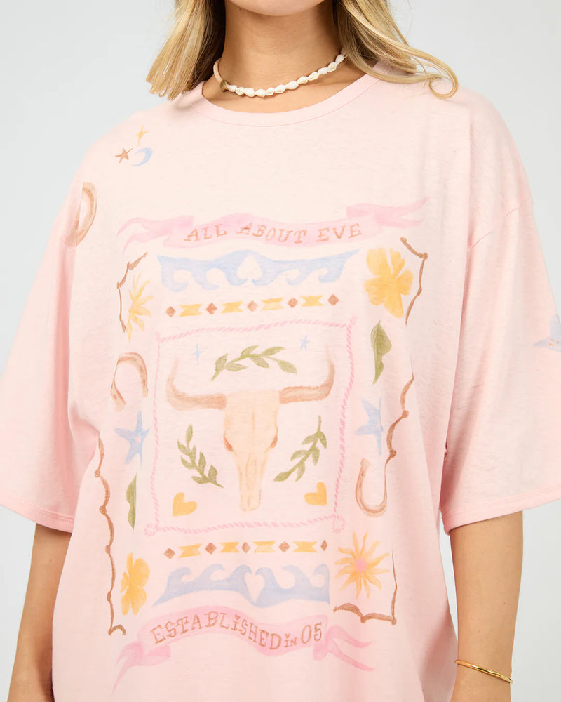 Aloha Howdy Oversized Tee - Pale Pink